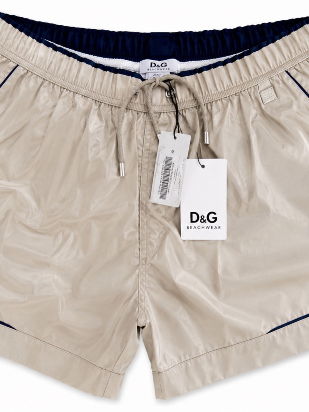 Dolce & Gabbana Light Beige Swim Shorts with Navy Trim XL